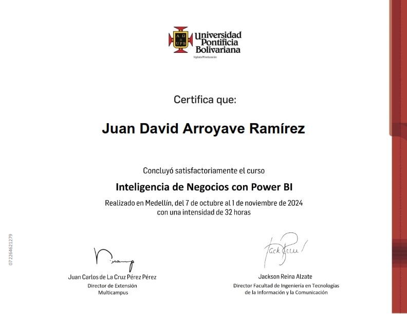 Power BI Course Certificate