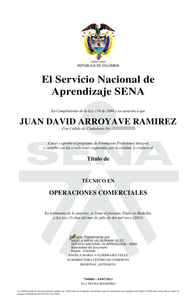 Sena Certificate